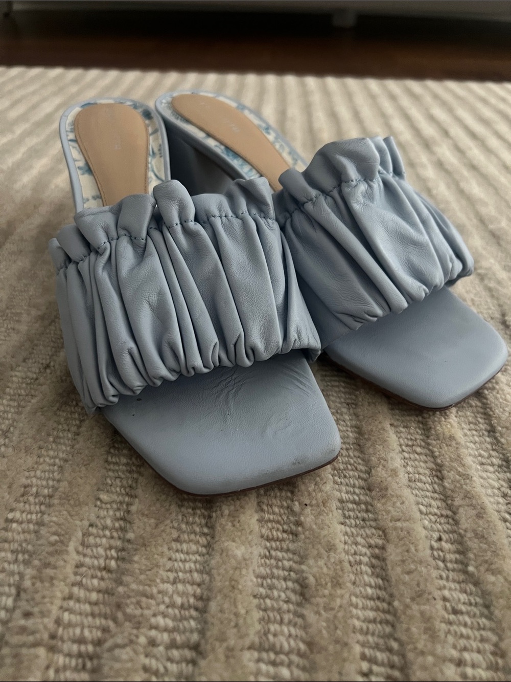 Antonio Melani x Born on Fifth Light Blue Ruched Leather Amy Sandals Size 10